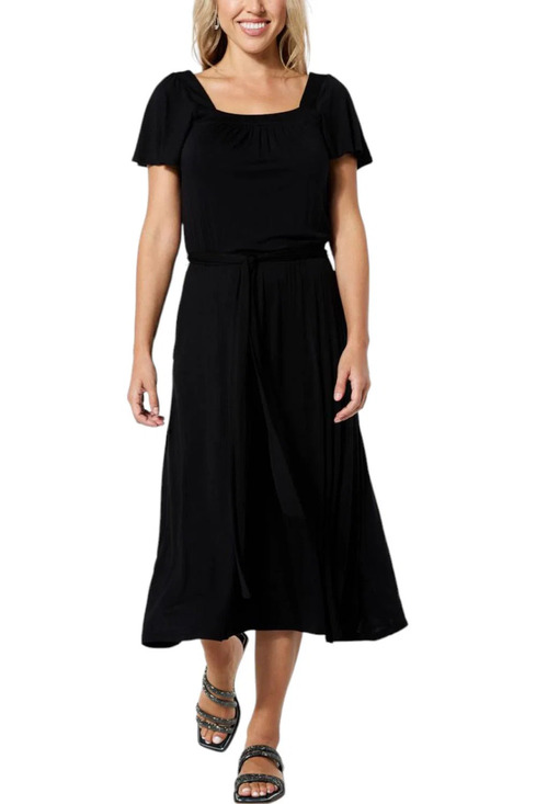 Colleen Lopez Dresses & Skirts - Colleen Lopez Flutter-Sleeve Midi Dress with Pockets Black - Petite